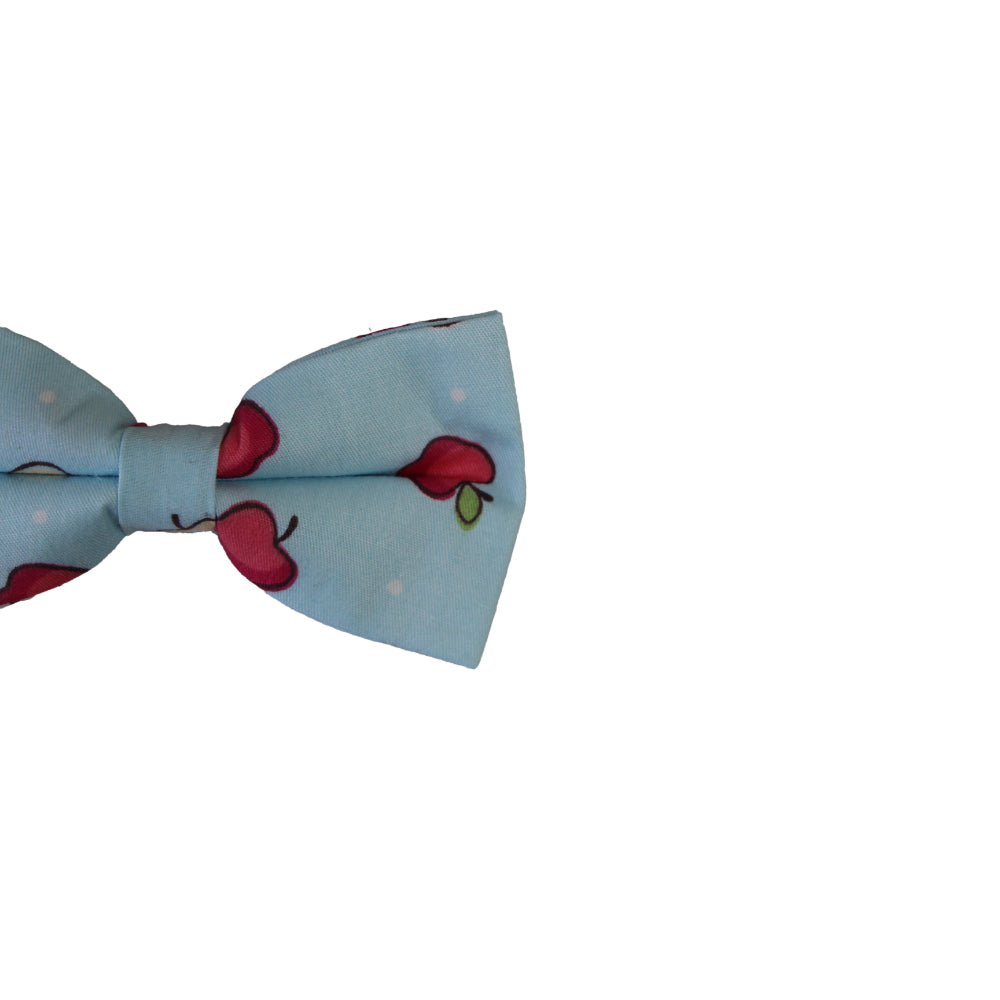 Mens Light Blue Red Apple Fruit Patterned Bow Tie