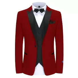 Men's Slim-Fit 3PC Satin Peak Lapel Tuxedo (RED)