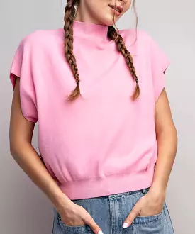 Mock Neck Short Sleeve Top - Baby Pink