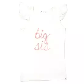 oh baby! Cotton Baby Rib Flutter Sleeve Tank - big sis Pink Embroidered - Cream