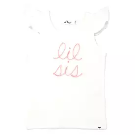 oh baby! Cotton Baby Rib Flutter Sleeve Tank - lil sis Pink Embroidered - Cream