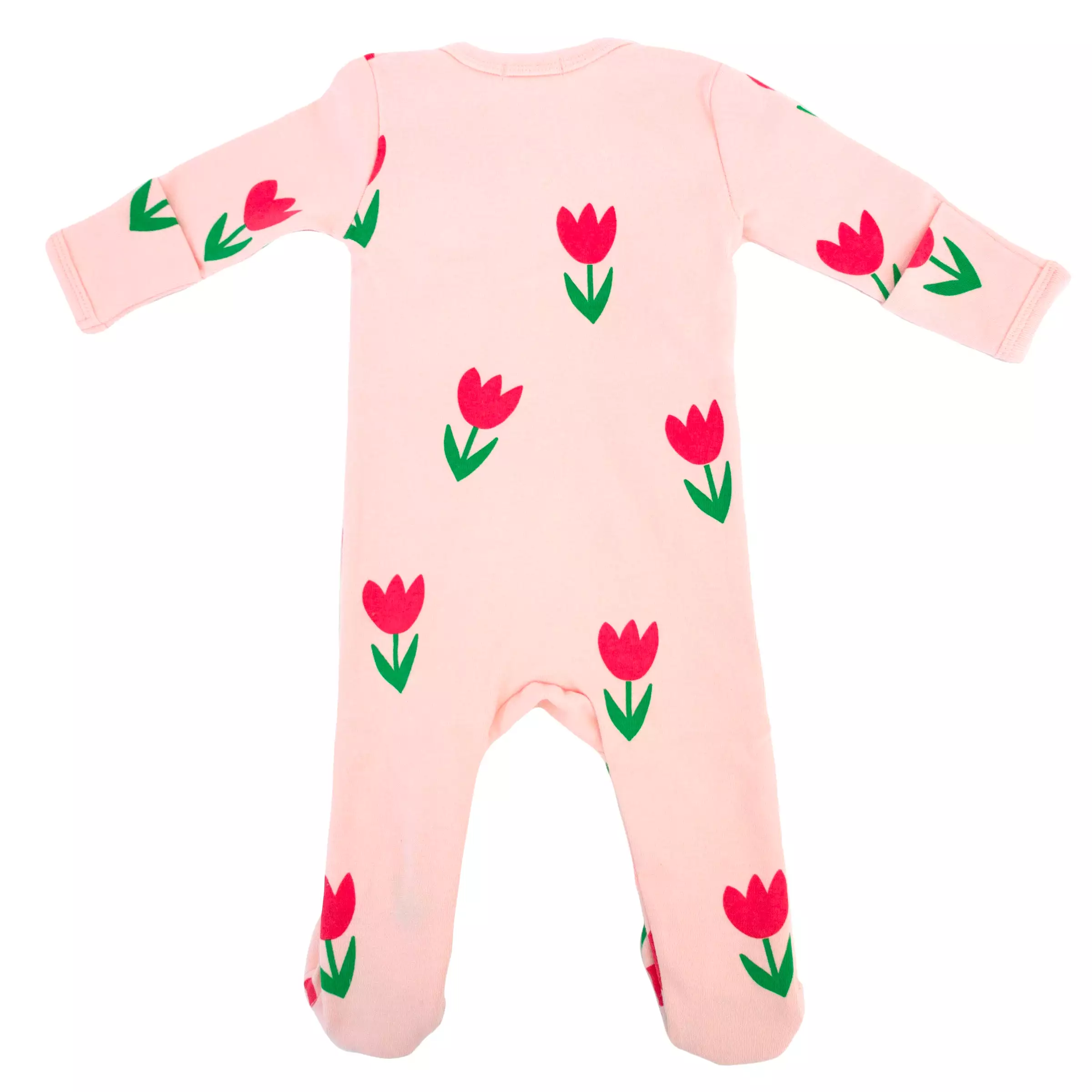 oh baby! Cotton Baby Rib Zipper Footie - Cotton Candy Pink Tulips Print - Pale Pink