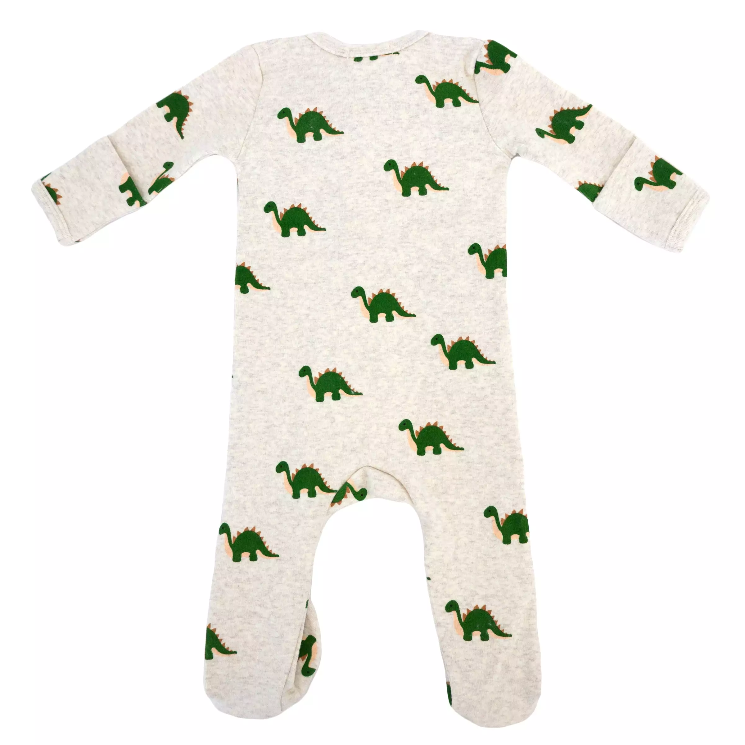 oh baby! Cotton Baby Rib Zipper Footie - Dinosaur Print - Malt