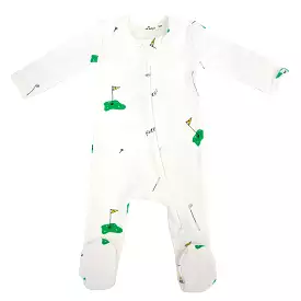 oh baby! Cotton Baby Rib Zipper Footie - Golf Print - Cream