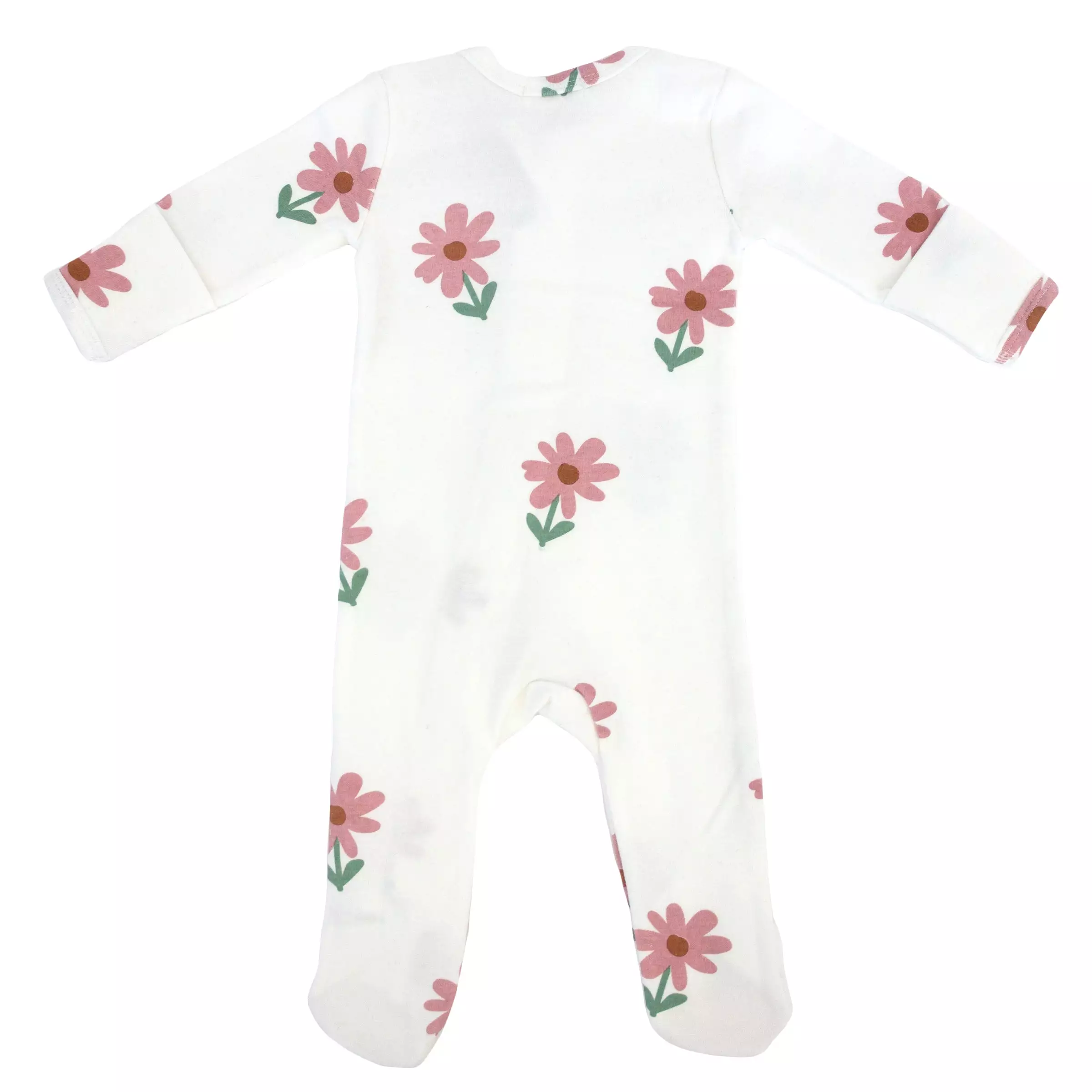 oh baby! Cotton Baby Rib Zipper Footie - Picking Daisies Print - Cream