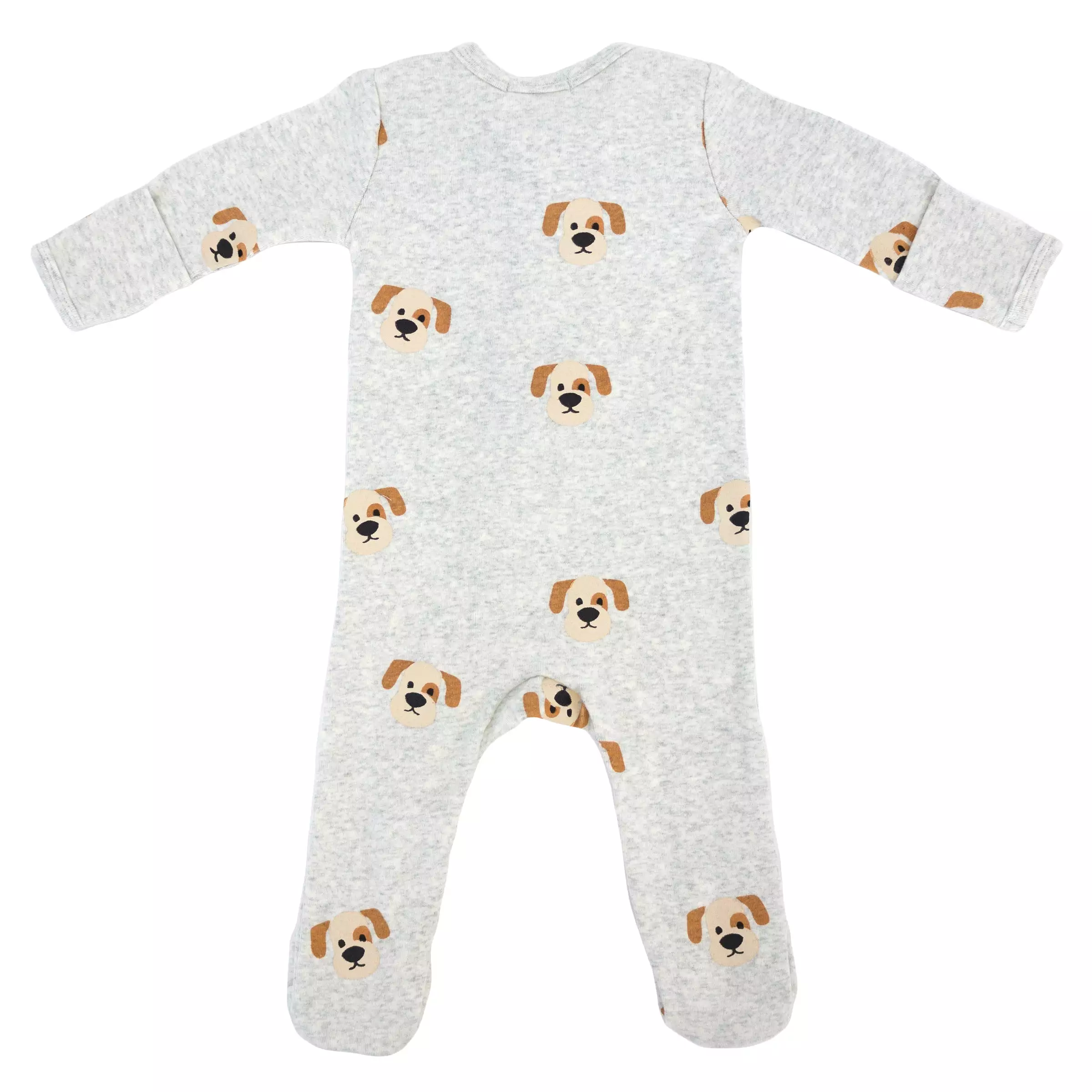 oh baby! Cotton Baby Rib Zipper Footie - Puppy Face Print - Heather Gray