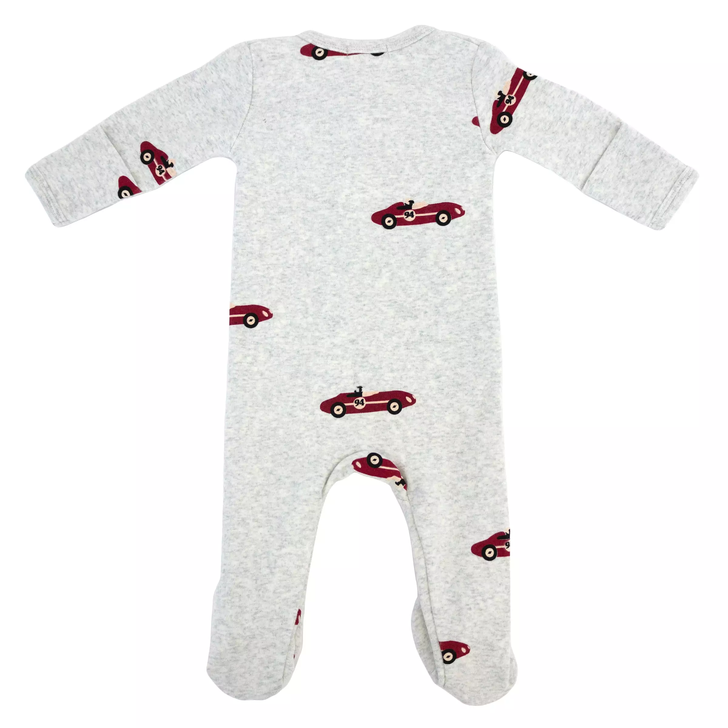 oh baby! Cotton Baby Rib Zipper Footie - Racecar Print - Heather Gray