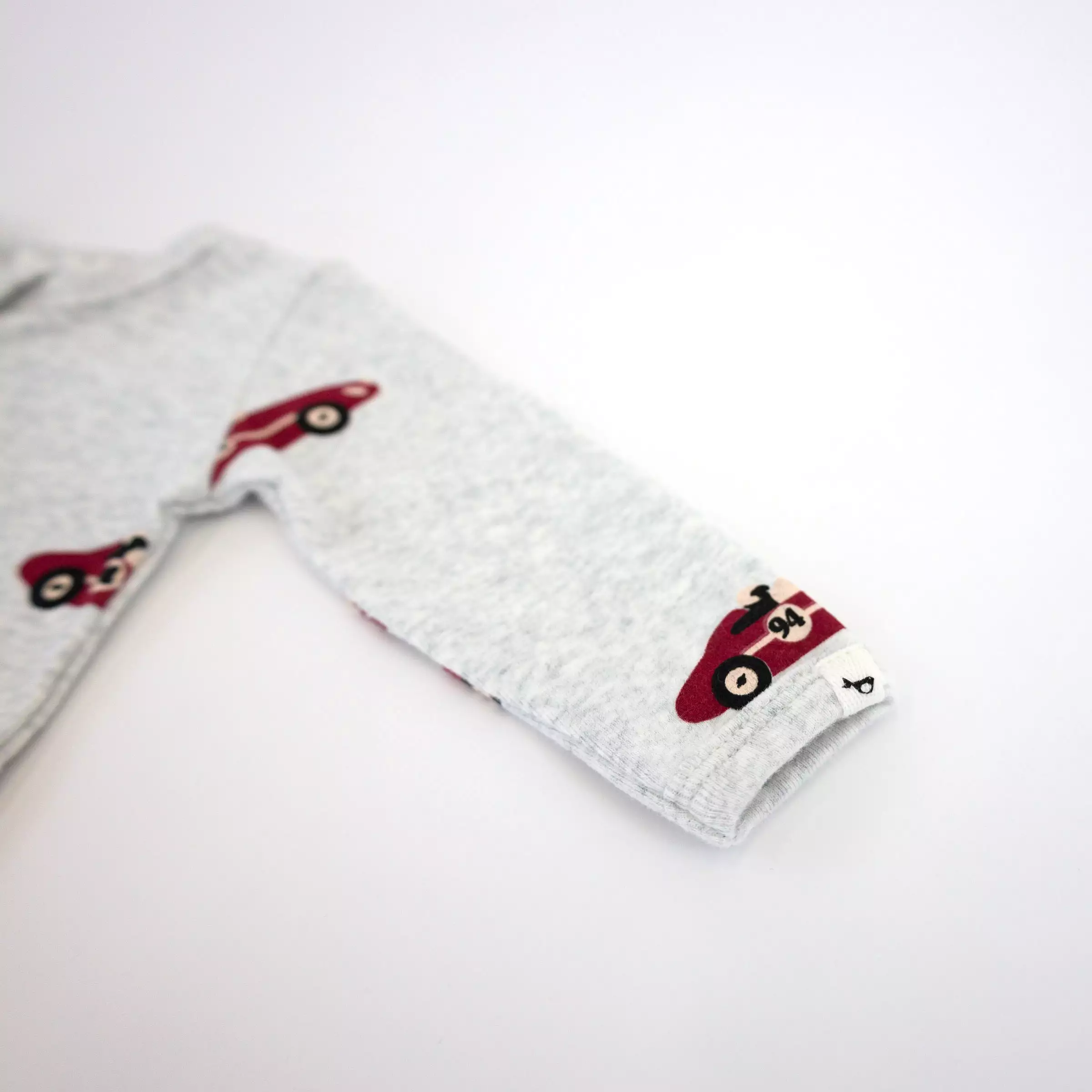 oh baby! Cotton Baby Rib Zipper Footie - Racecar Print - Heather Gray