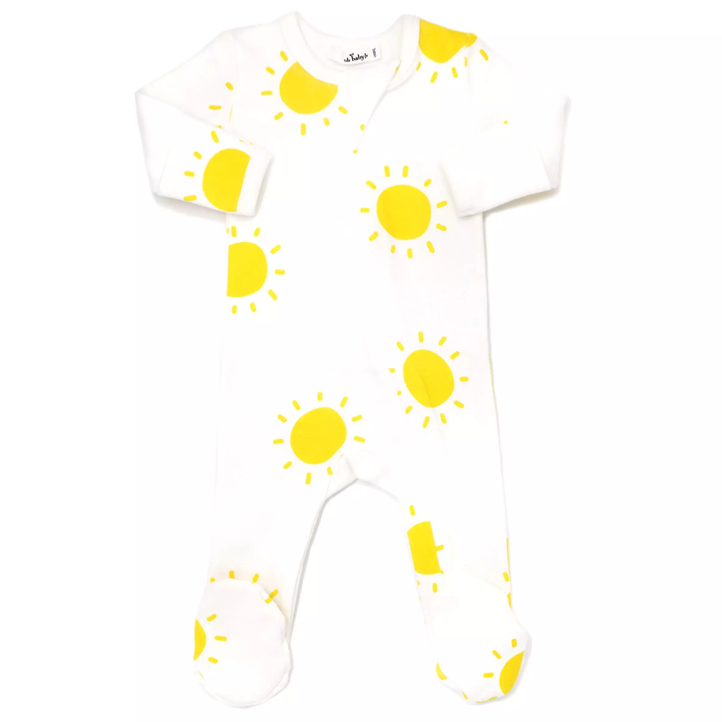 oh baby! Cotton Baby Rib Zipper Footie - Sunshine Print - Cream