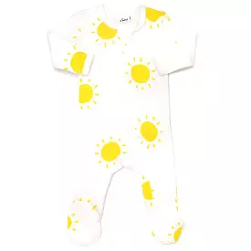 oh baby! Cotton Baby Rib Zipper Footie - Sunshine Print - Cream