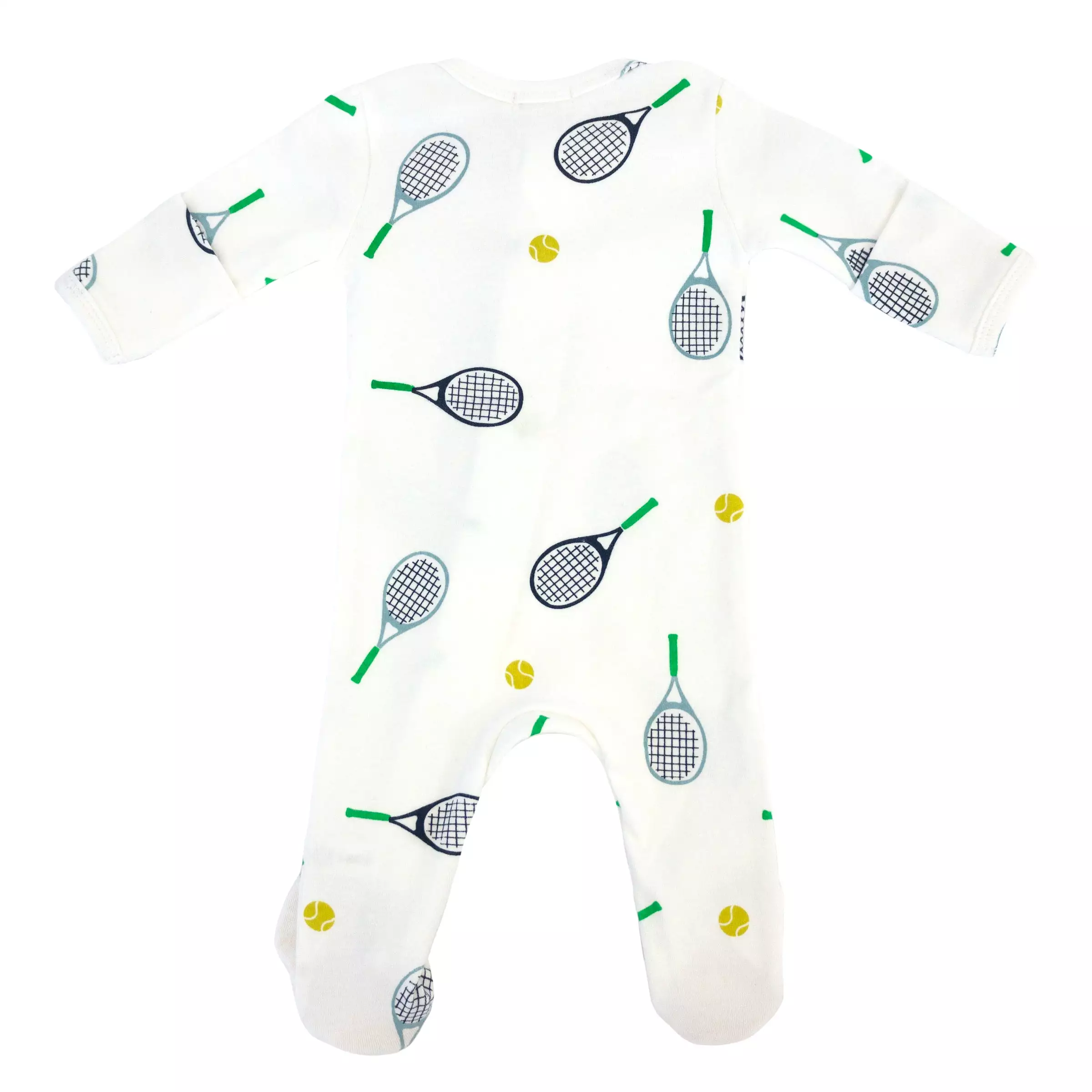 oh baby! Cotton Baby Rib Zipper Footie - Tennis Print - Cream