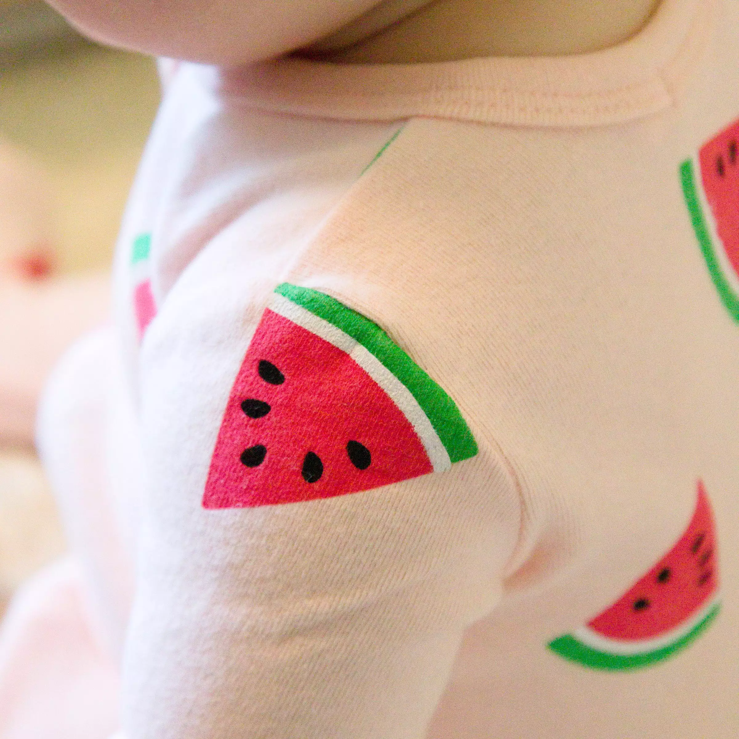 oh baby! Cotton Baby Rib Zipper Footie - Watermelon Print - Pink