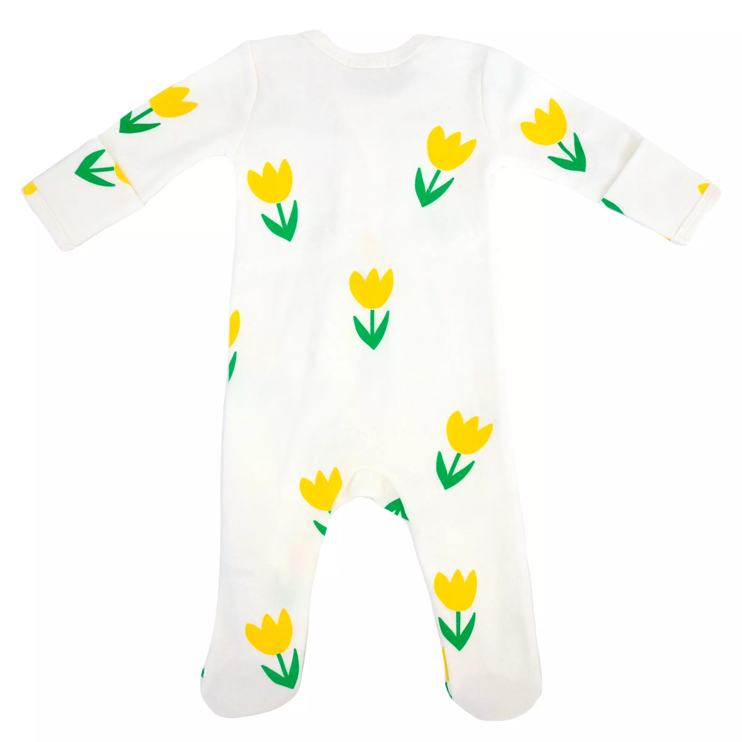 oh baby! Cotton Baby Rib Zipper Footie - Yellow Tulips Print - Cream