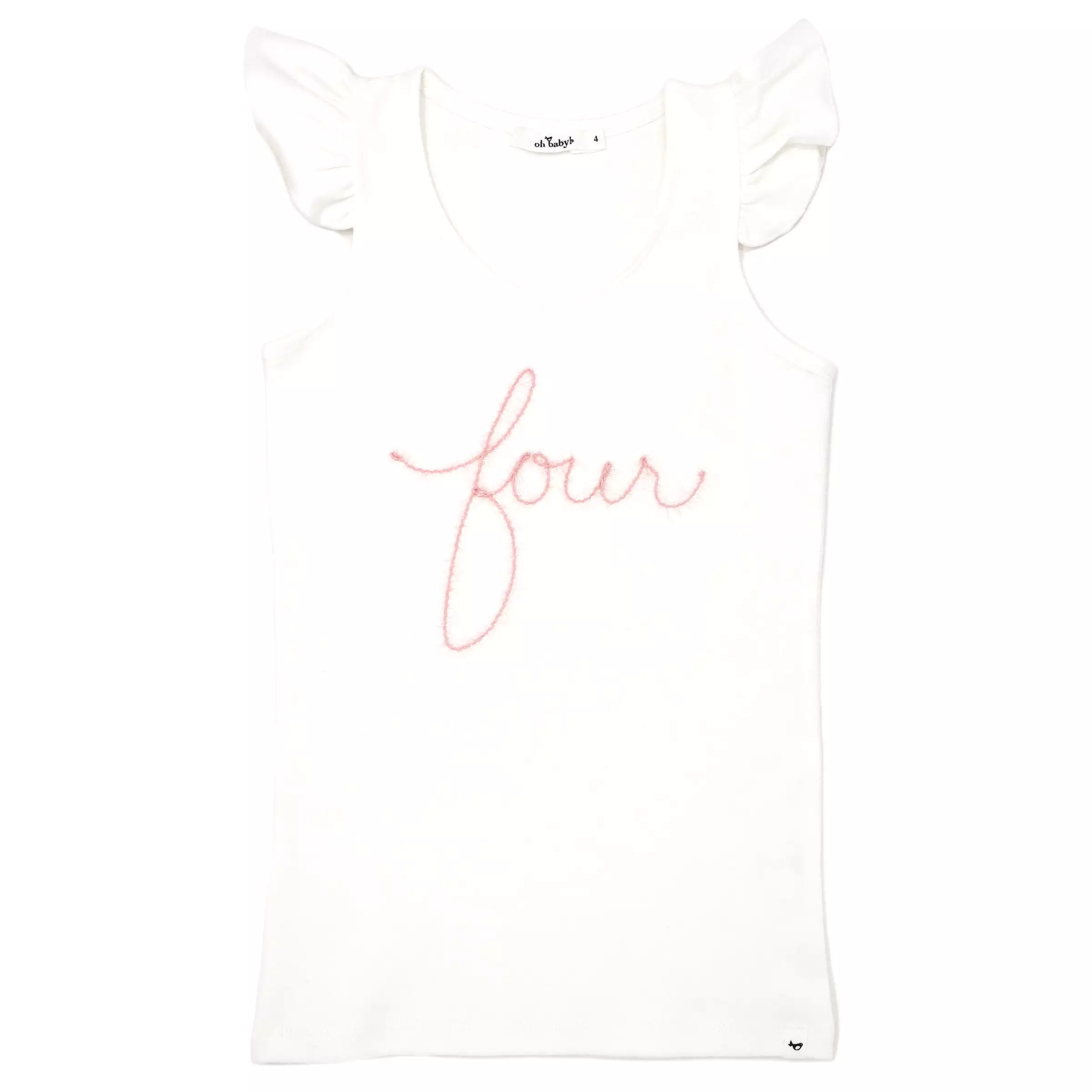 oh baby! four Birthday Pink Eyelash Cotton Baby Rib Flutter Sleeve Tank - Cream