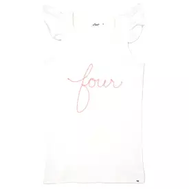 oh baby! four Birthday Pink Eyelash Cotton Baby Rib Flutter Sleeve Tank - Cream