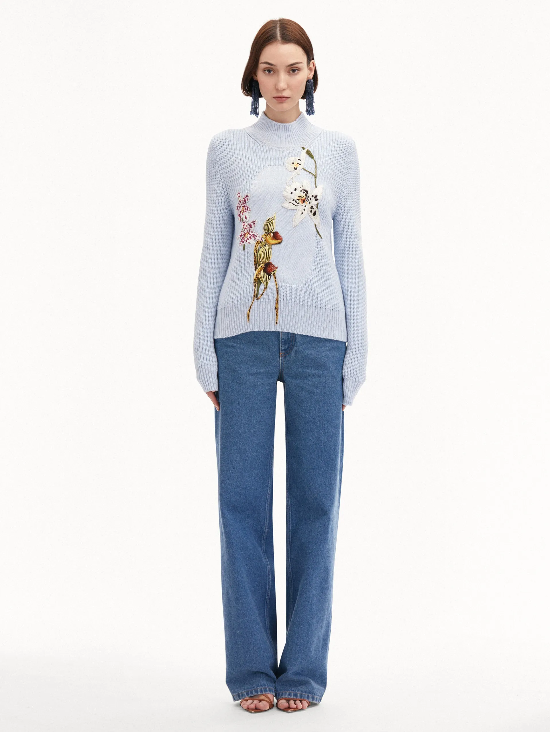 Orchid Embroidered Portrait Pullover