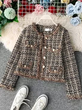 Patchwork Vintage Cropped Tweed Jacket Women