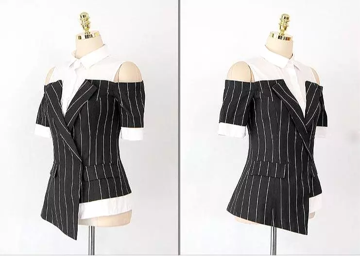 Pinstriped Black-White Pantsuits