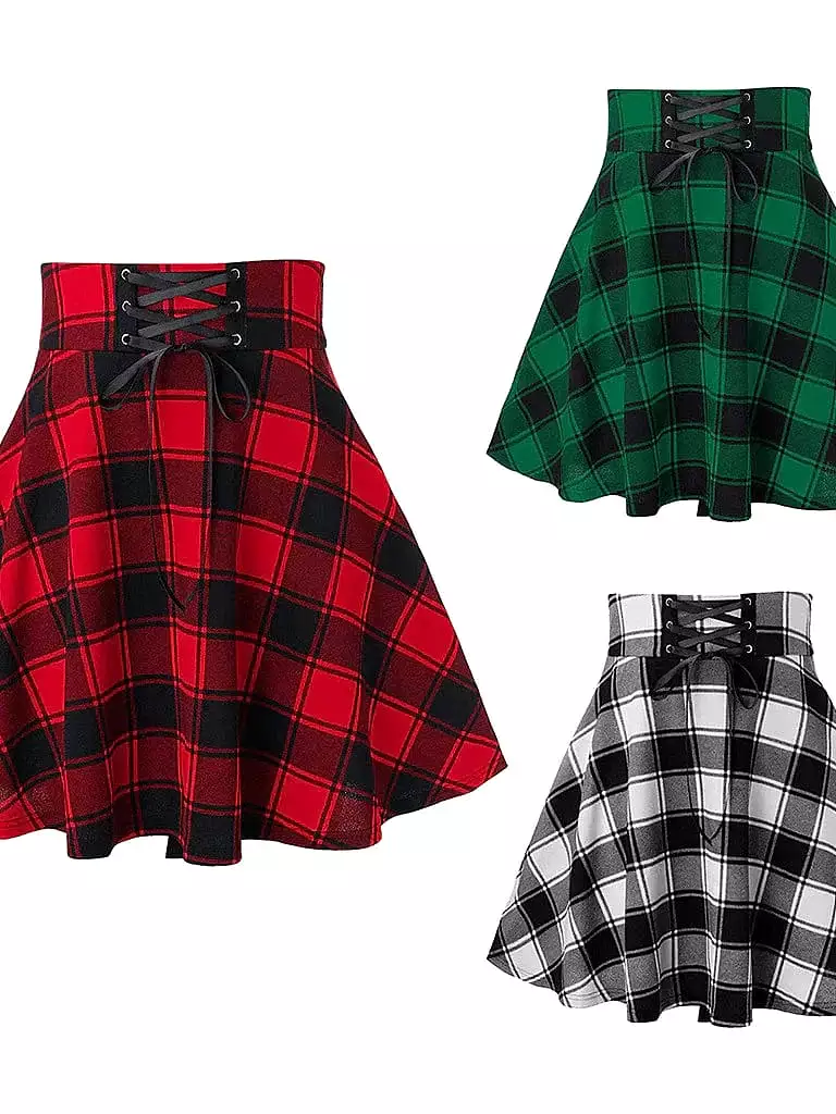 Plaid Mini Skirt for Women in Black, White, Red, and Green - Spring & Summer Casual Party Halloween S M L