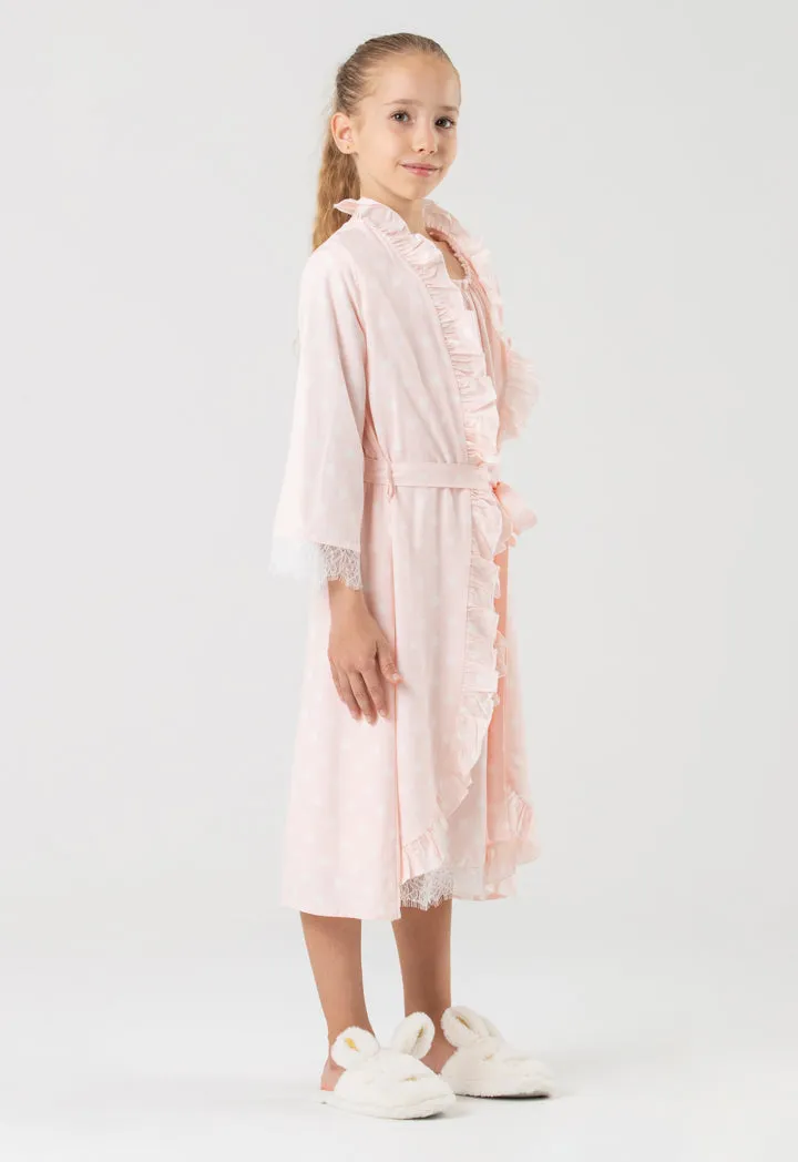 Polka Dots Lace Ruffle Open Collar Sleep Robe