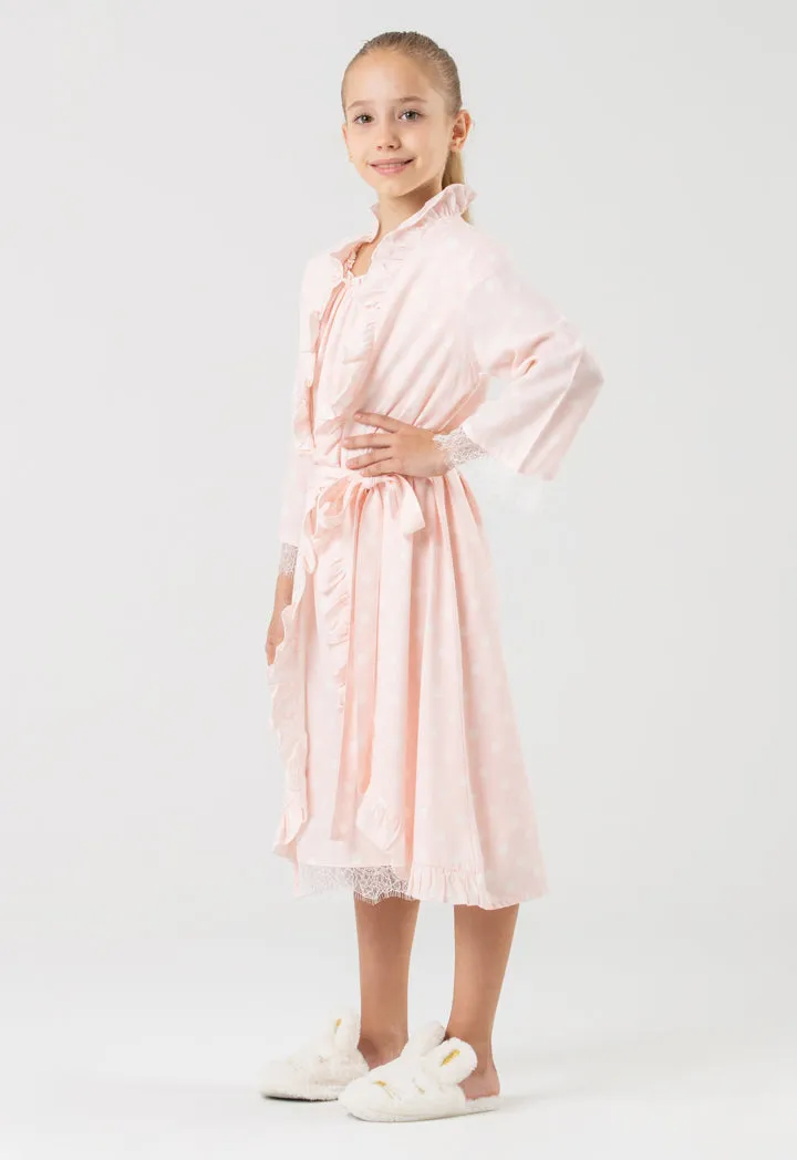 Polka Dots Lace Ruffle Open Collar Sleep Robe