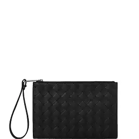 Pouch Wristlet Intrecciato, Black/Silver