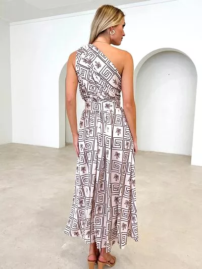 Printed Ruched One Shoulder Dress