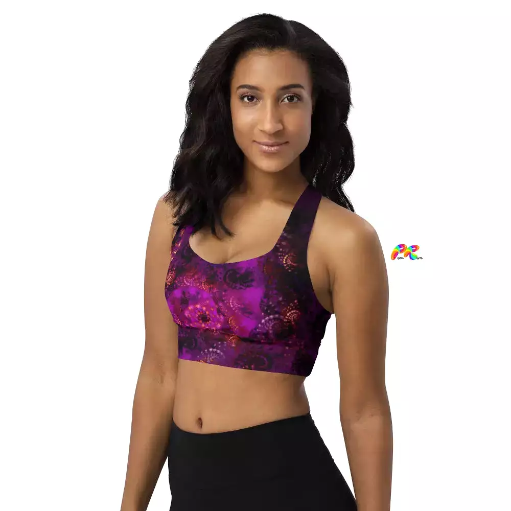 Purple Abstract Longline Sports Bra