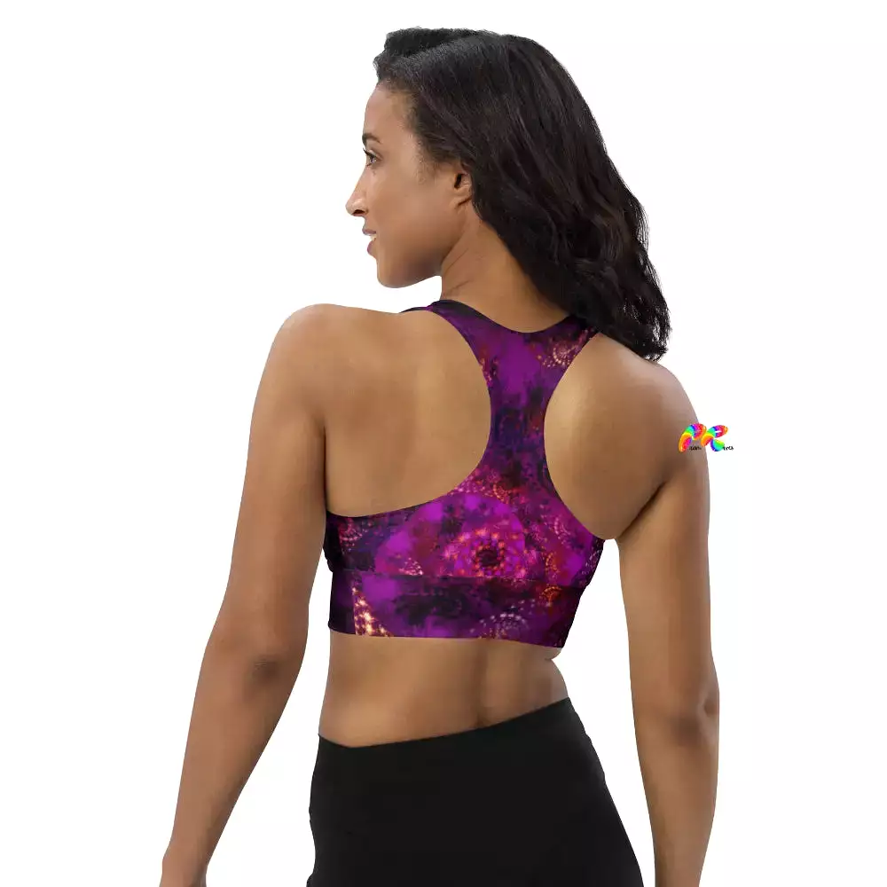 Purple Abstract Longline Sports Bra