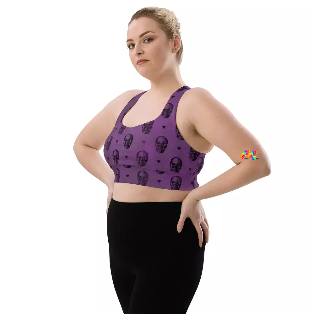 Purple Skull Goth Longline Sports Bra