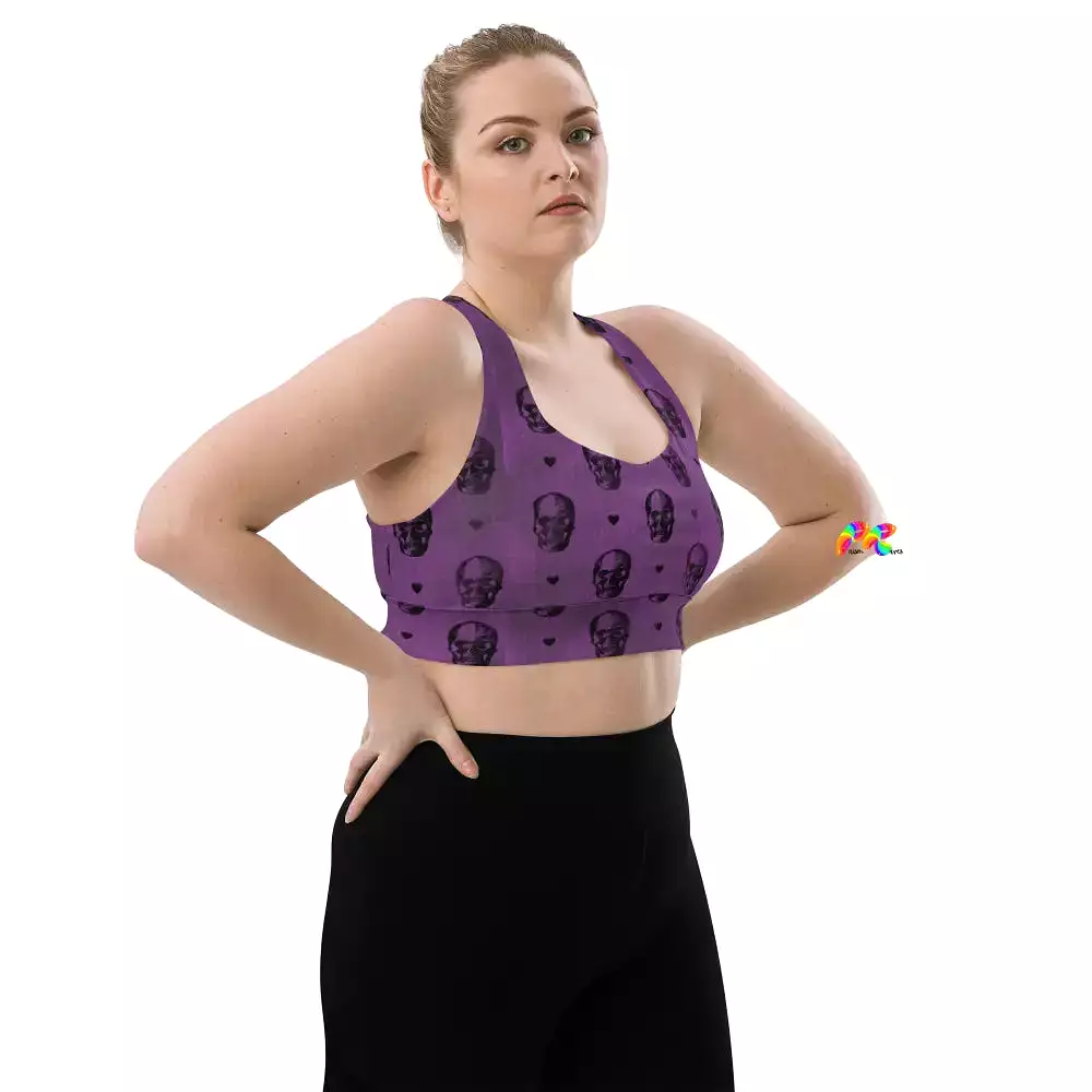 Purple Skull Goth Longline Sports Bra