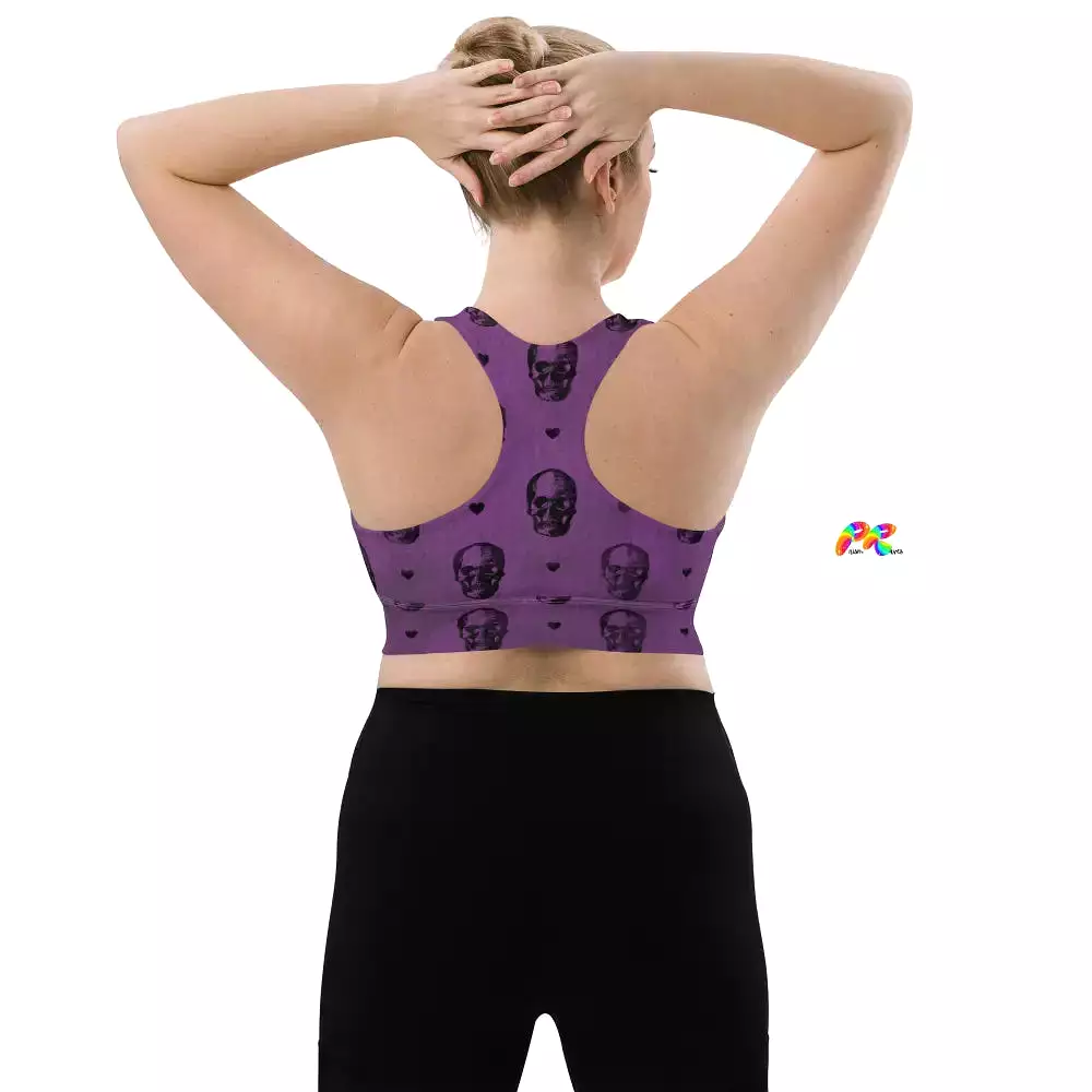 Purple Skull Goth Longline Sports Bra