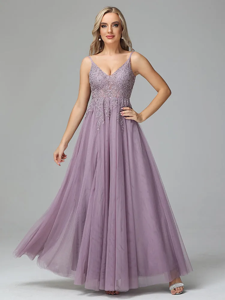 Ravissante Robe de soirée longue en Tulle et Dentelle