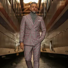 Red Plaid Double-Breasted Two Piece Suit