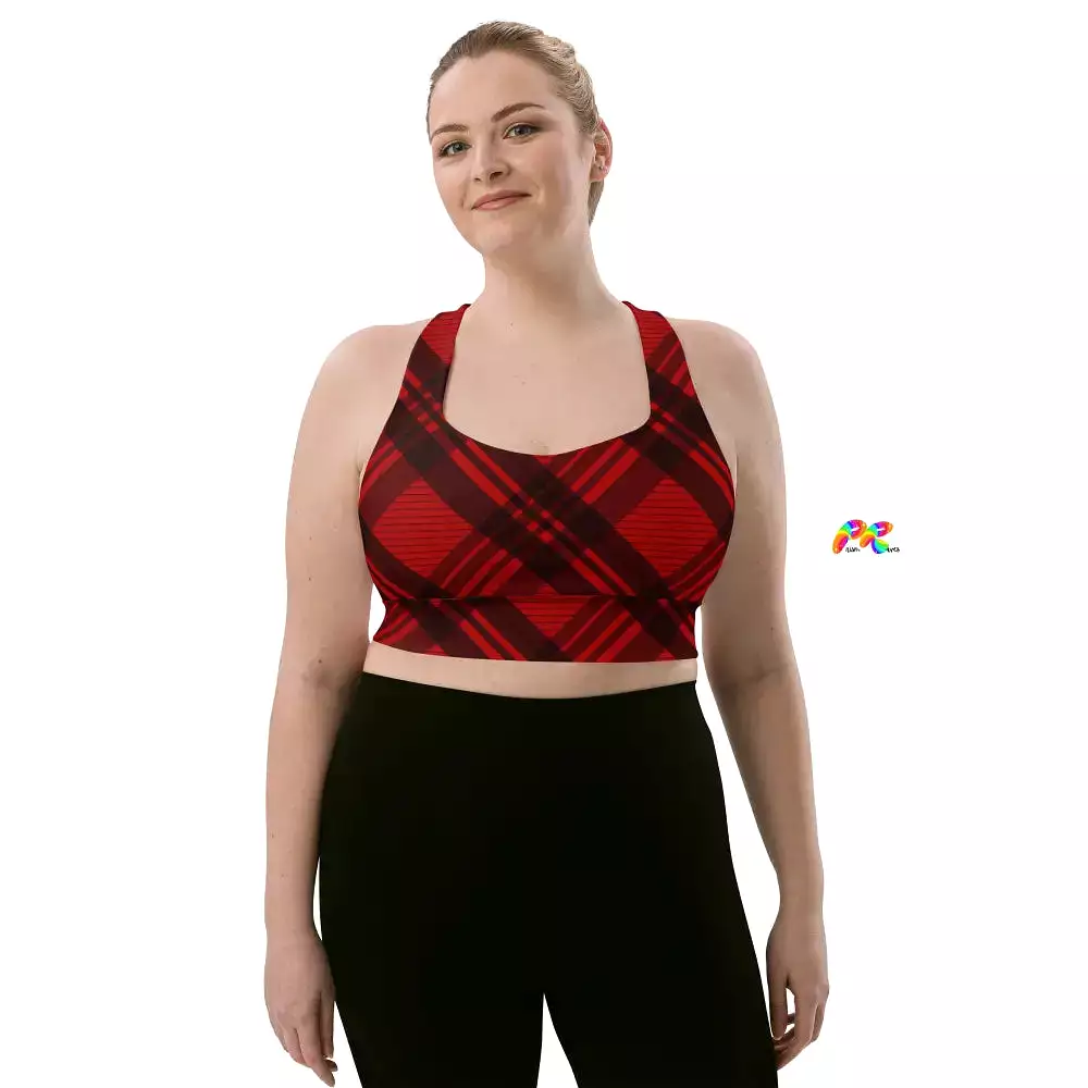 Red Plaid Longline Sports Bra