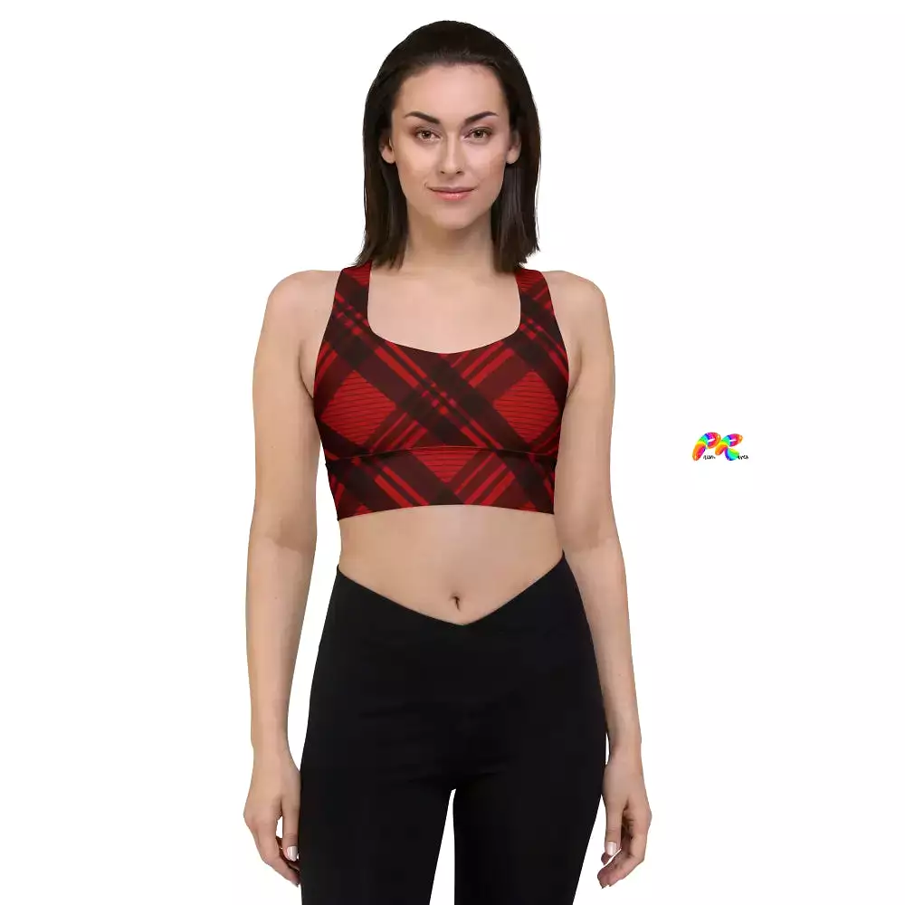 Red Plaid Longline Sports Bra