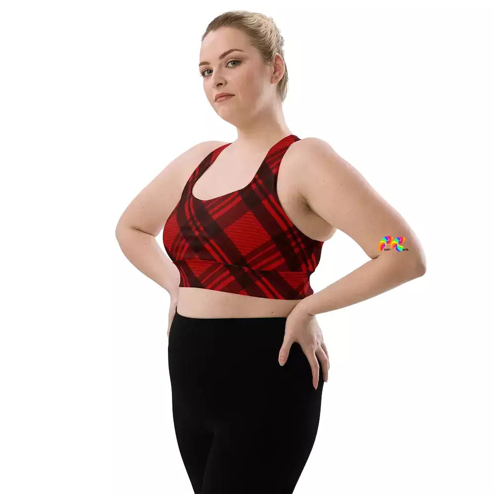 Red Plaid Longline Sports Bra