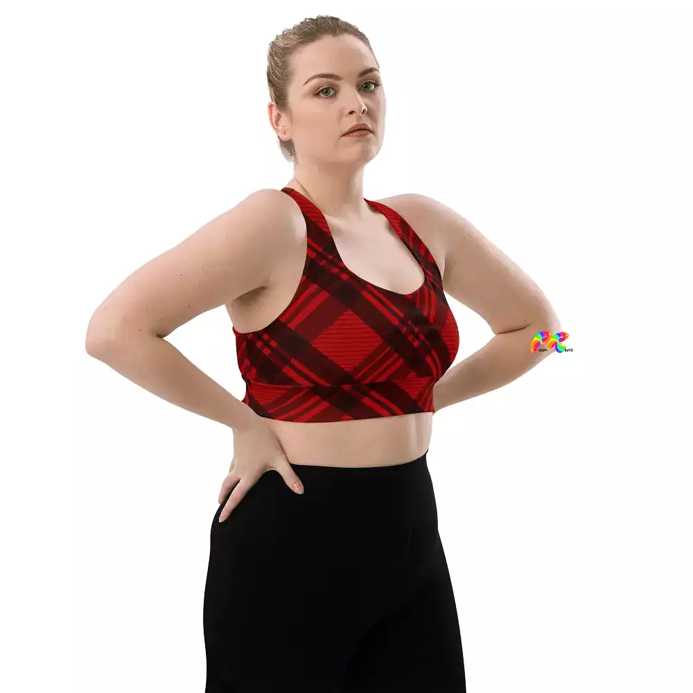 Red Plaid Longline Sports Bra