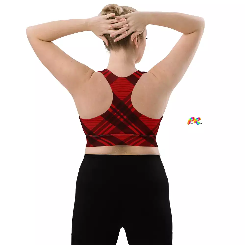 Red Plaid Longline Sports Bra