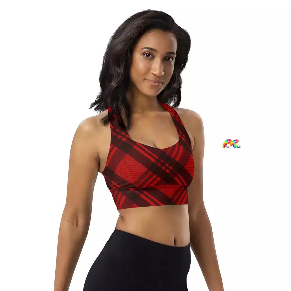 Red Plaid Longline Sports Bra