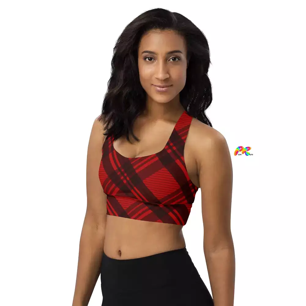 Red Plaid Longline Sports Bra