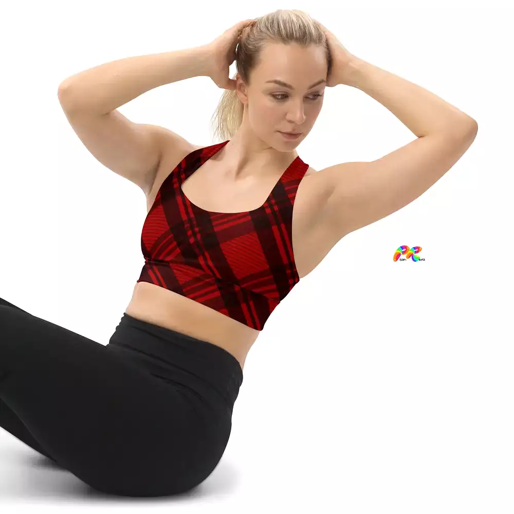 Red Plaid Longline Sports Bra