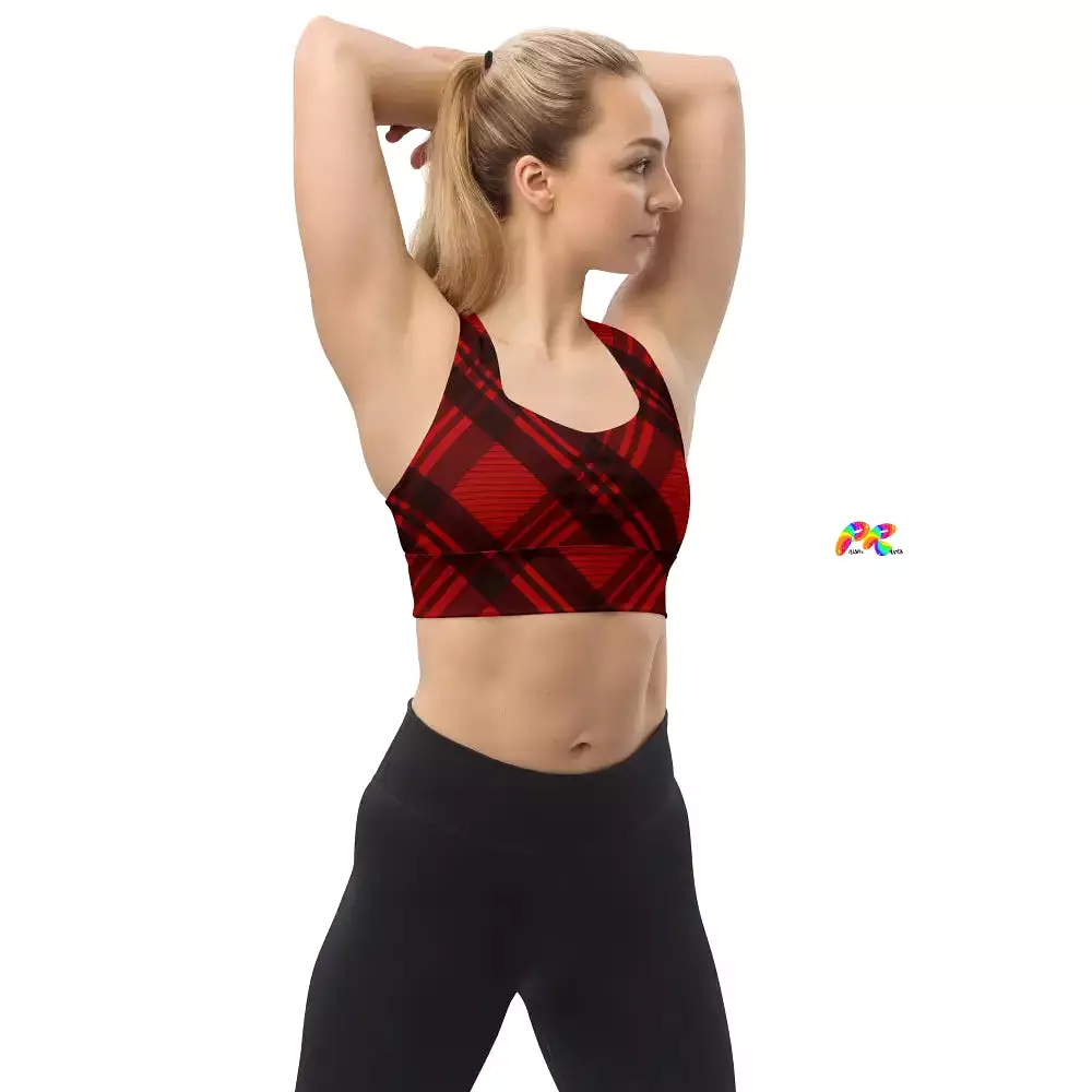 Red Plaid Longline Sports Bra