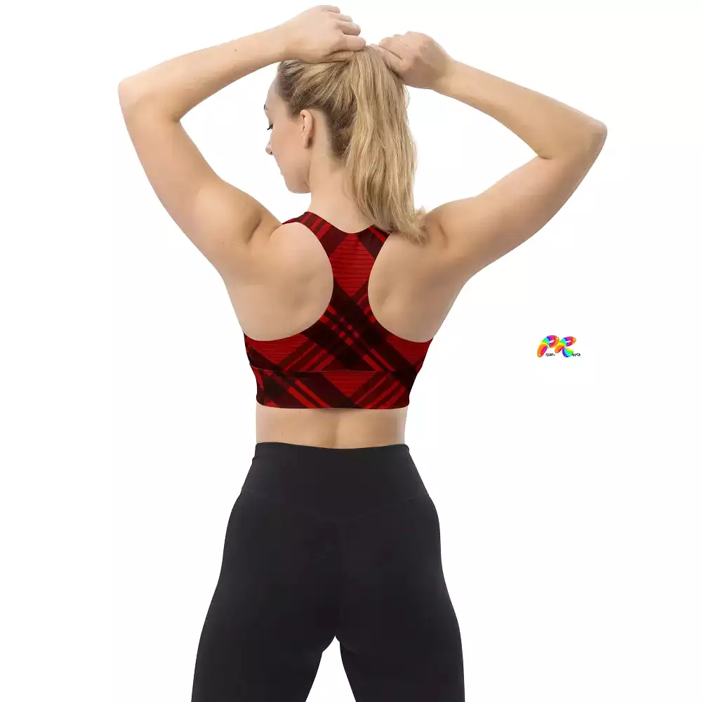 Red Plaid Longline Sports Bra