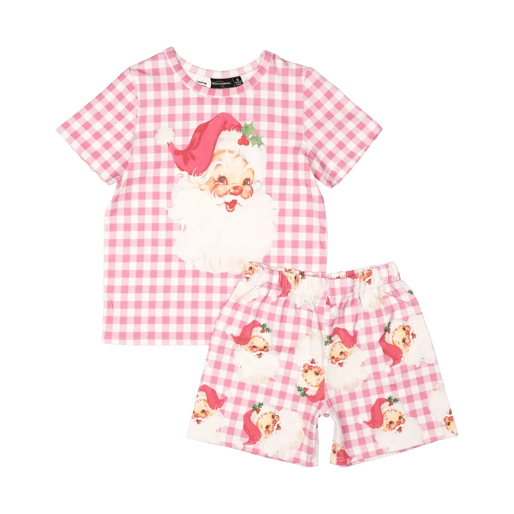 Rock Your Baby Pink Plaid Santa PJ Set