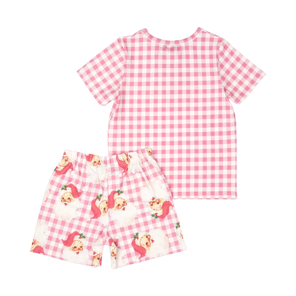 Rock Your Baby Pink Plaid Santa PJ Set