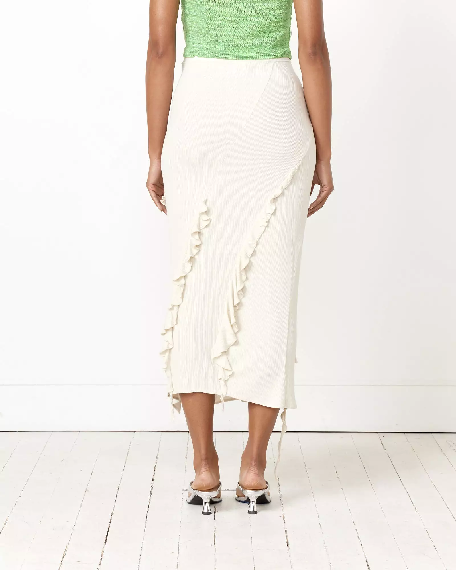 Ruffle Maxi Skirt in Ecru Beige