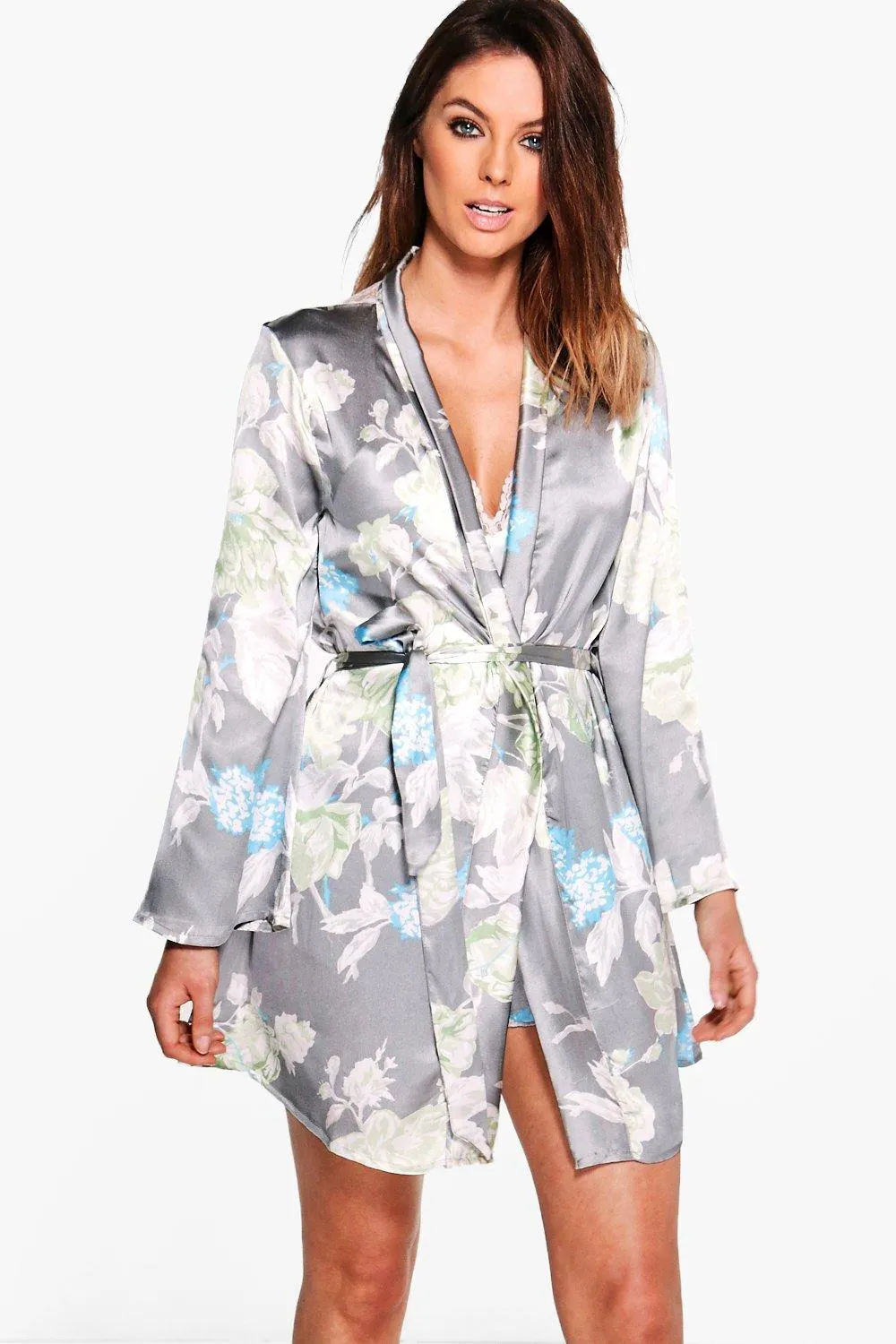 Satin Floral Print Robe