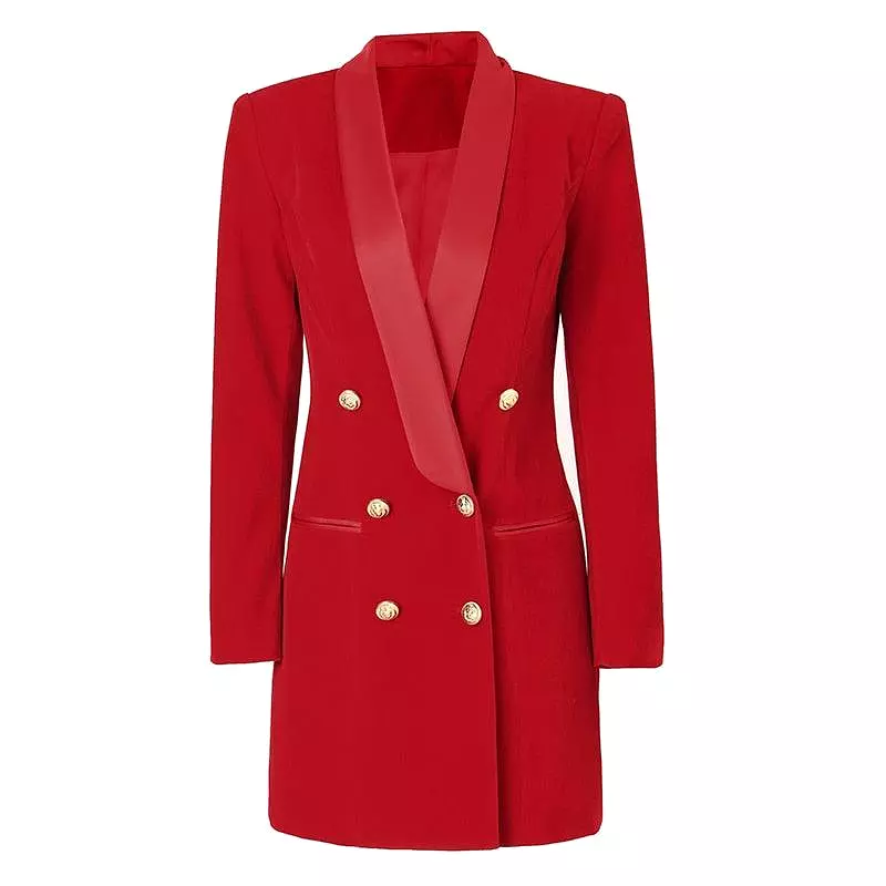 Satin Shawl Collar Velvet Blazer Dress