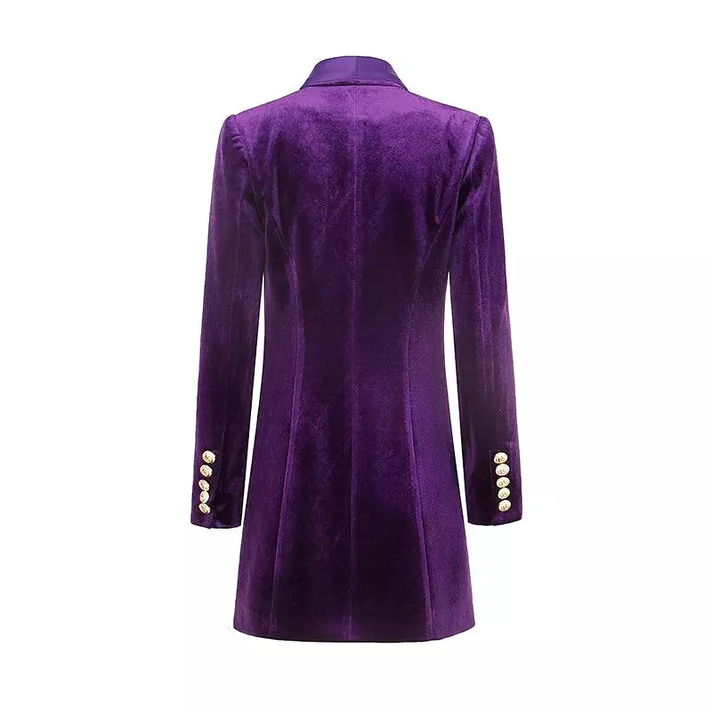 Satin Shawl Collar Velvet Blazer Dress